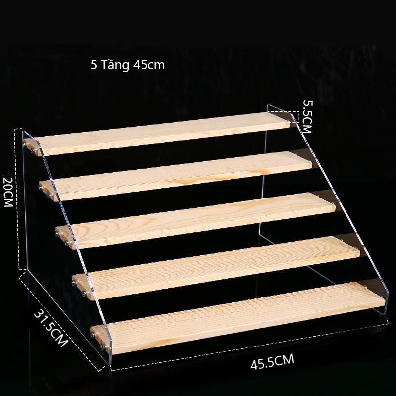 Kệ 5 tầng 45cm gỗ kết hợp với mica trong suốt nhiều tầng để mô hình mỹ phẩm mini kệ để nước hoa khay đựng túi mù