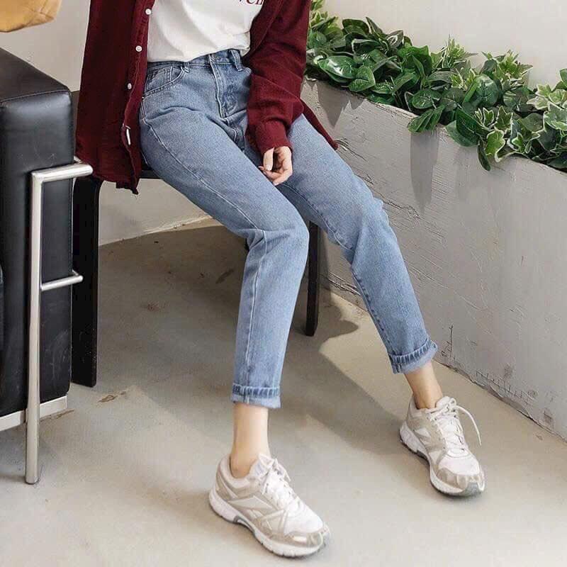 Quần baggy jean nữ ống Đứng Lưng Cao k co dãn,Quần jean nữ phom 9 tấc mẫu mới TH0513