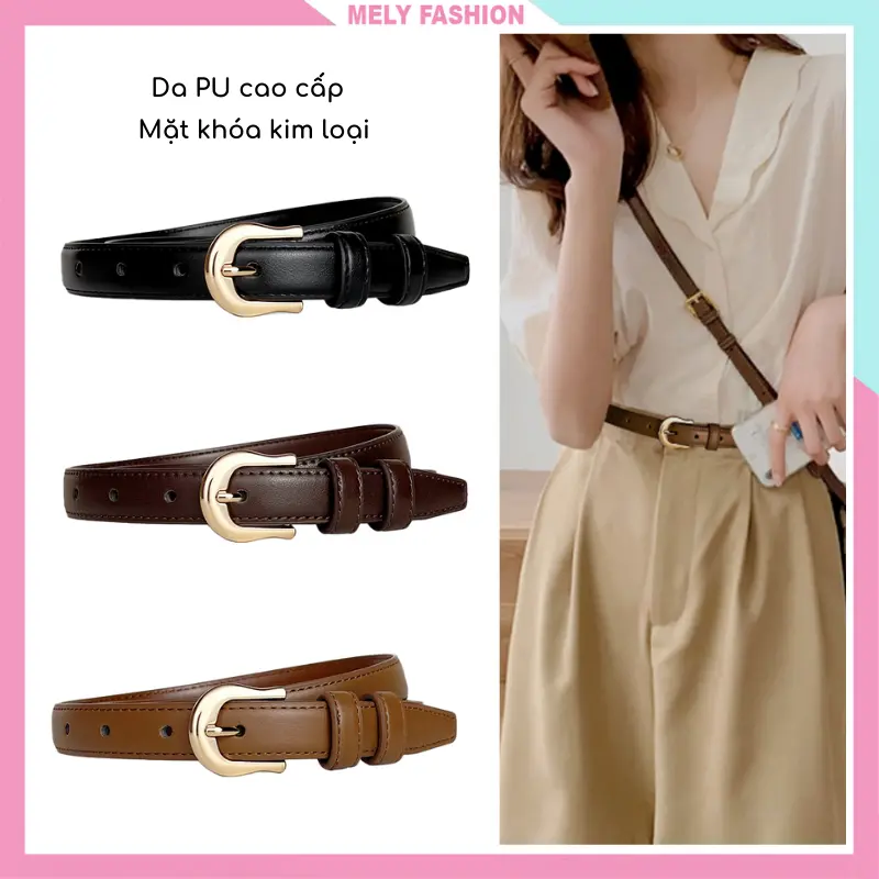 Thắt lưng nữ bản nhỏ da PU cao cấp dây nịt dây đai nữ khóa kim loại phong cách mới hiện đại TL11 0