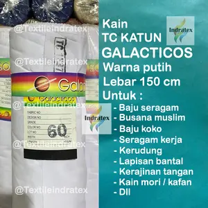 ( per 1 meter ) Kain katun jepang putih tebal meteran tetoron TC GALACTICOS lebar 150 cm bahan baju hem kemeja seragam sekolah kerja kerudung jilbab bergo baju gamis koko busana muslim kain kafan mori craft goodie bag background backdrop layar