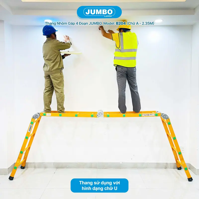 Thang nhôm gấp 4 đoạn JUMBO B204, chữ A cao 2.35m, chữ I cao 4.7m, 14 tư thế sử dụng, tải trọng 300kg 7