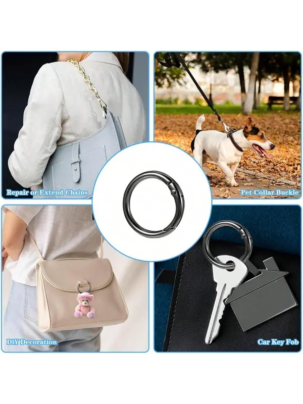 Spring Design At Opening Metal Spring O Ring, 5 Counts Durable Round Spring Snap Carabiner Clip Buckle, Diy Bag Accessories for Keyrings, Bags, Purses 2