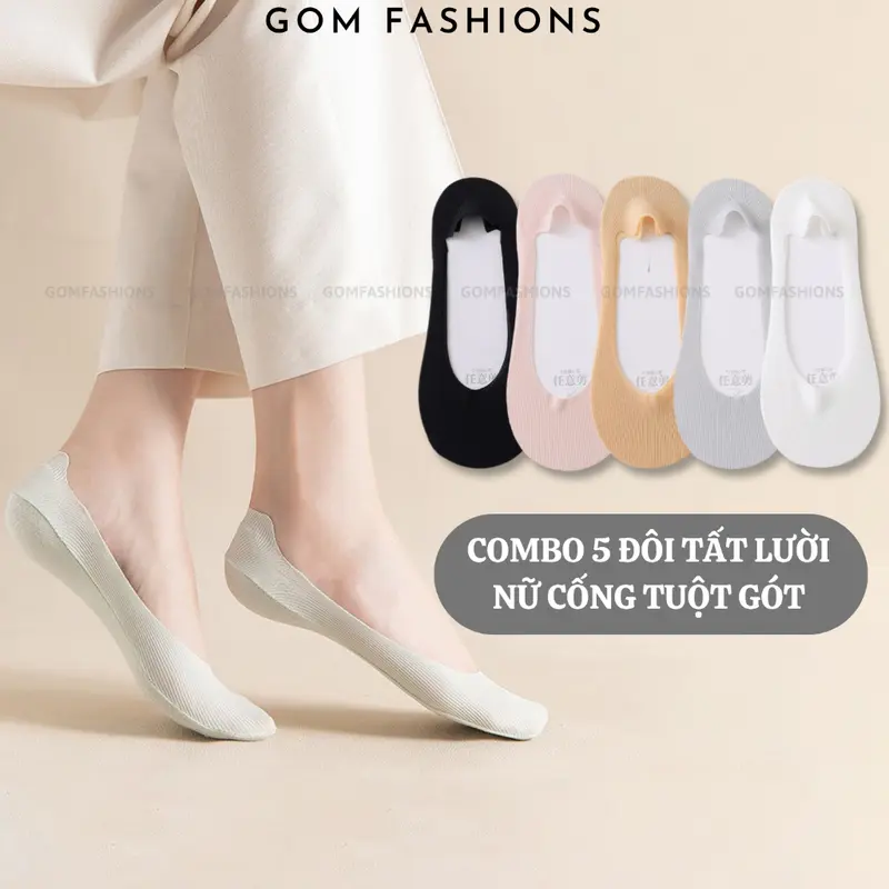 Combo 5 đôi tất lười nữ đệm cao su chống tuột gót GOMTAT, vớ hài mang giày búp bê - BUB-KOL-1302-CB5 0