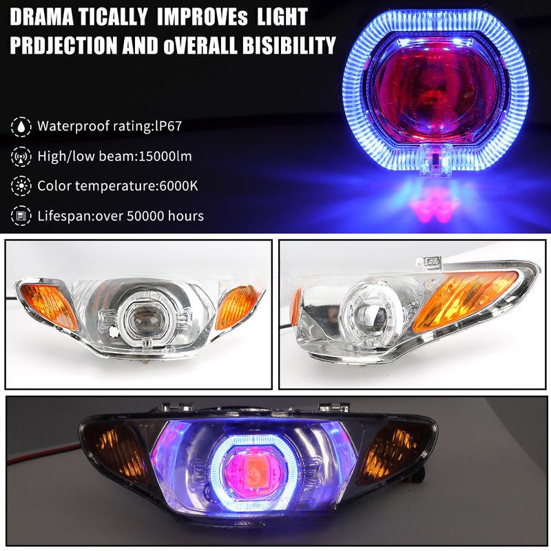 Product Introduction of 2.5Inch Motorcycle Electric Car Led Universal Built-in Headlight Angel Eye Devil Eye Lens Far and near Spotlight Motorcycle Supplies 11
