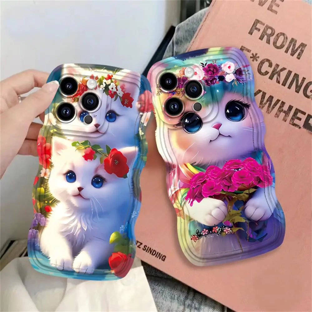 Casing hp Samsung A54 A15 A05 A05S A24 A14 A04 A04E A13 A03S A53 A73 A33 A02 A50S A30S A23 A22 A21S A11 A51 A30 A52 A71 A53 A32 A73 Rose Garland Cat Phone Case Cover Rixuan 3C