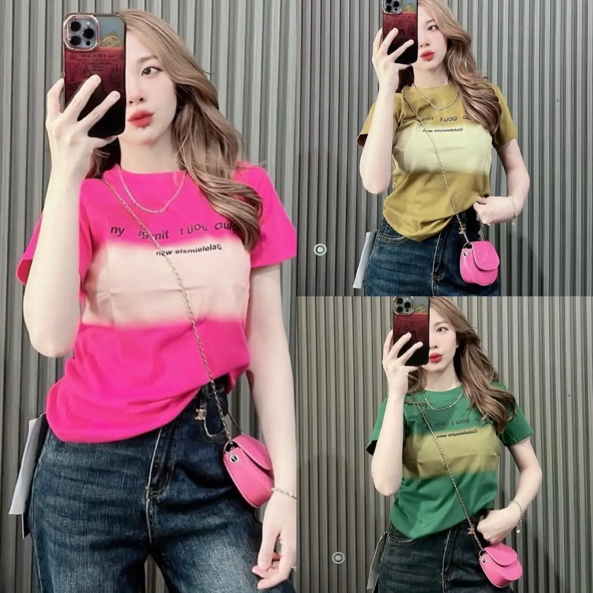 Áo thun nữ tay ngắn ôm body, áo tôn dáng phối chữ ( ny ig mit) Top Women