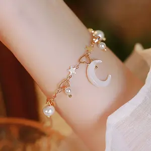 Gelang Mutiara Bulan Sabit Gunung Wanita Niche Gelang Bunga Mewah Gelang Sahabat Terbaik
