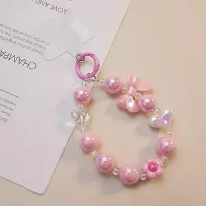 【Stok Ready】 Gantungan Hp dan Kunci Model Korean Pastel Bow Manik-manik phone Case DIY Lanyard Ponsel Rantai Telepon