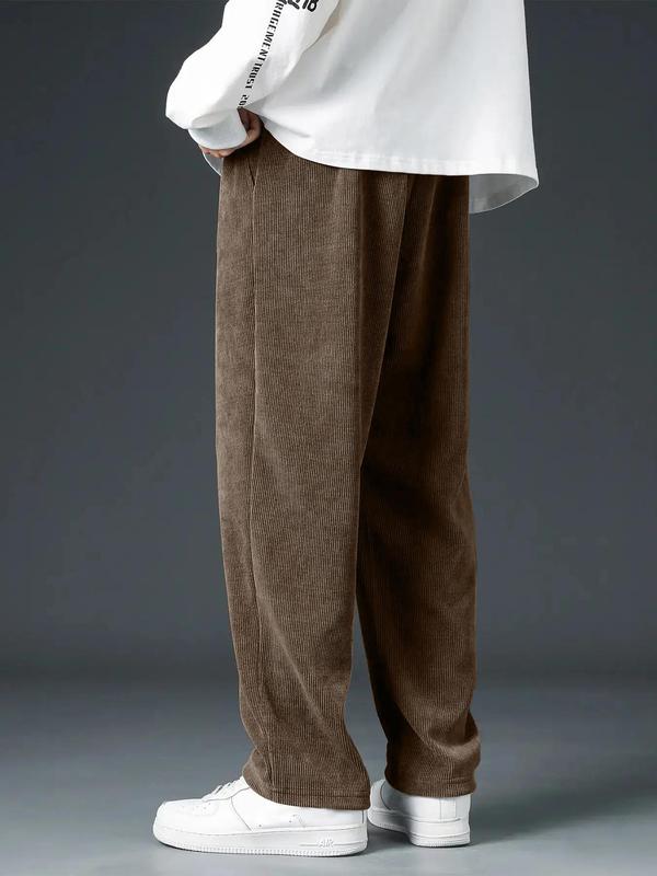 Men's Letter Label Patched Pocket Corduroy Pants, Casual Comfy Straight Leg Trousers for Fall & Winter, Men's Bottoms for Daily Wear 4