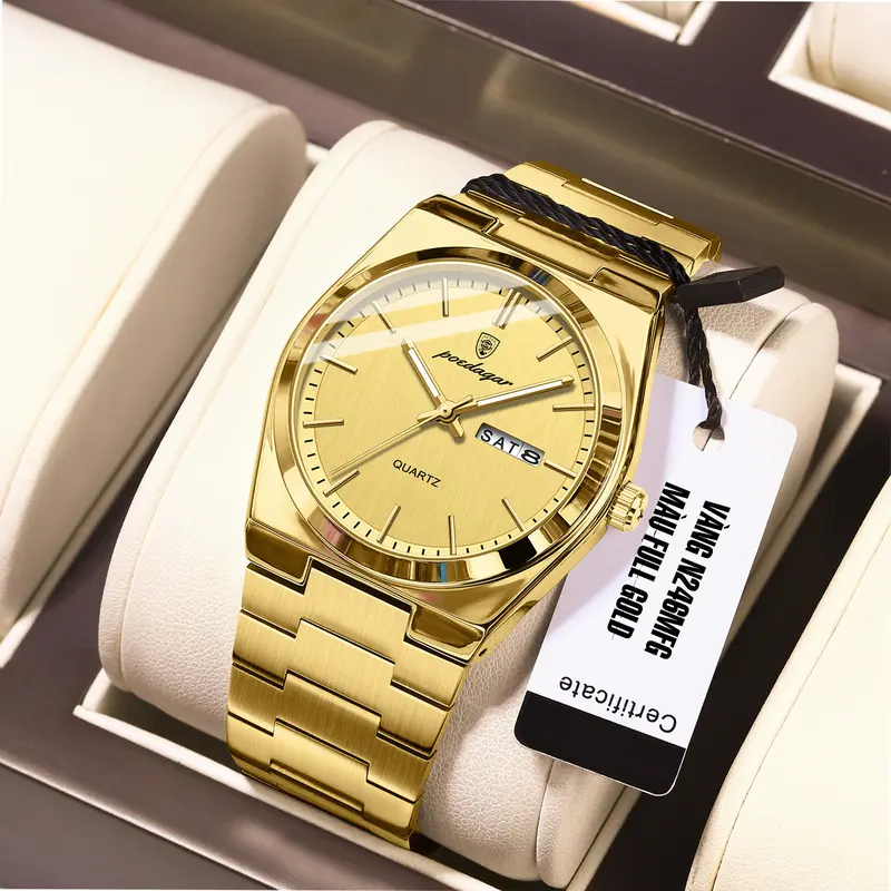Đồng hồ nam dây thép đúc PRX N246 mặt xanh sang trọng lịch thứ ngày tự động chống nước sinh hoạt 3ATM mặt kính mineral bảo hành 24 tháng watch men 0