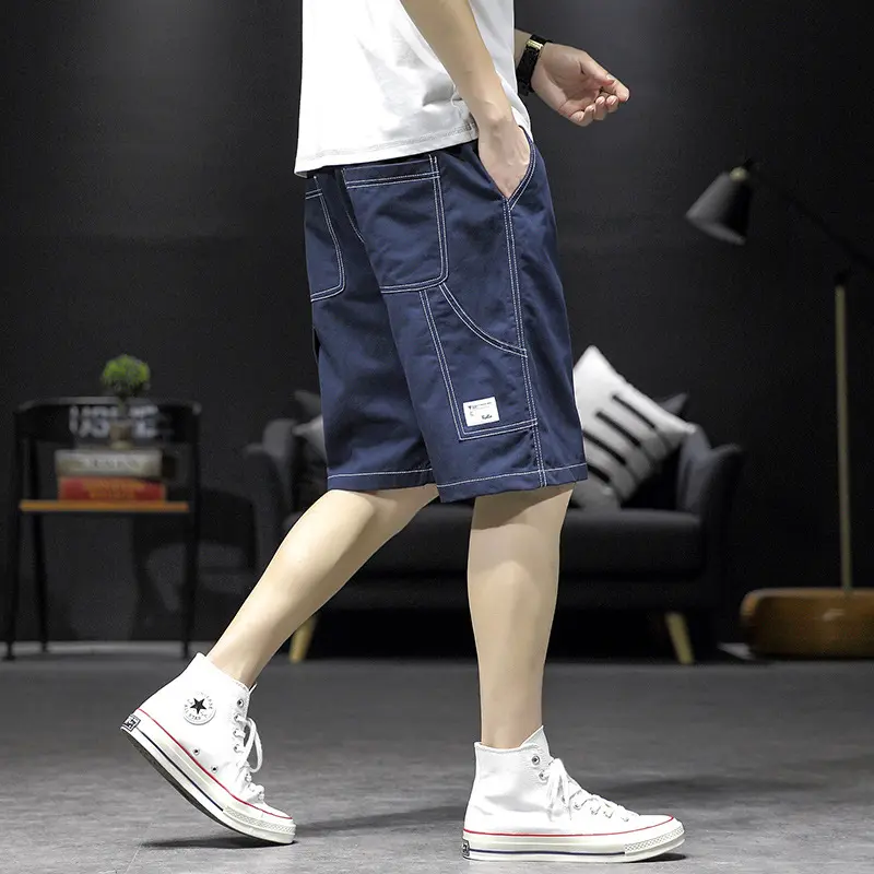 Men's Casual Shorts Summer Korean Style Loose Fit Cargo Shorts Straight Cut 5-Pocket Trendy Streetwear Hip Hop Breathable