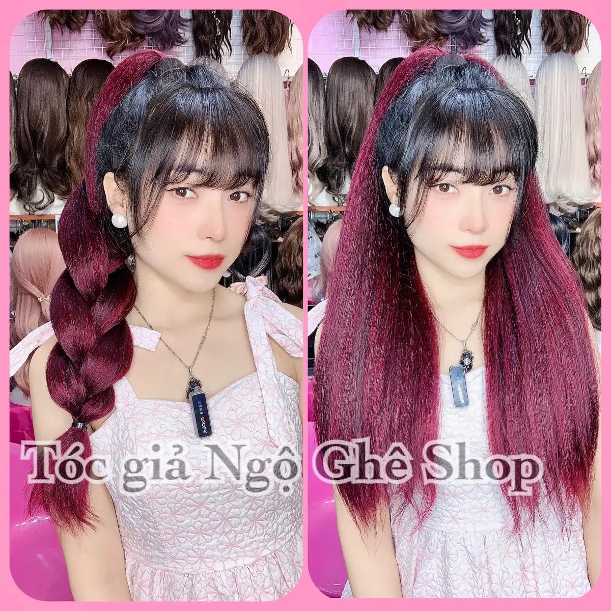 Tóc cột quấn xù nhuyễn đỏ cherry  60cm, tặng dưỡng, tóc gỉa, wig, phụ nữ
