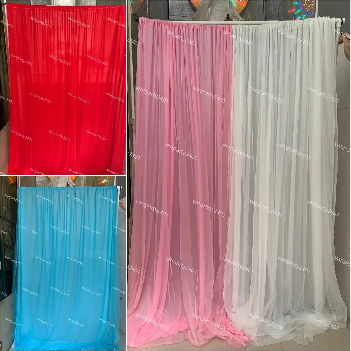 Rèm 2 lớp thun và voan lưới (trang trí sinh nhật, cưới hỏi, khai trương, sự kiện, party, lễ, Tết, Noel, newborn, studio…)