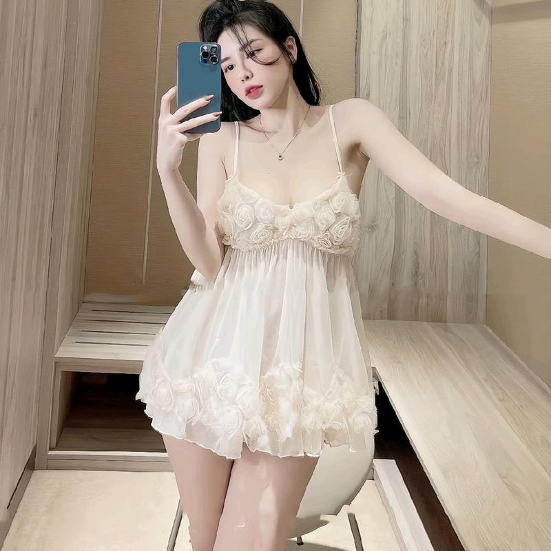  M80 Váy Ngủ Ren Hoa Hồng Hàng Quảng Châu Loại Đẹp Chất Liệu Bao Mềm Mịn Đầm 2 Dây Đồ Mặc Nhà Nữ 