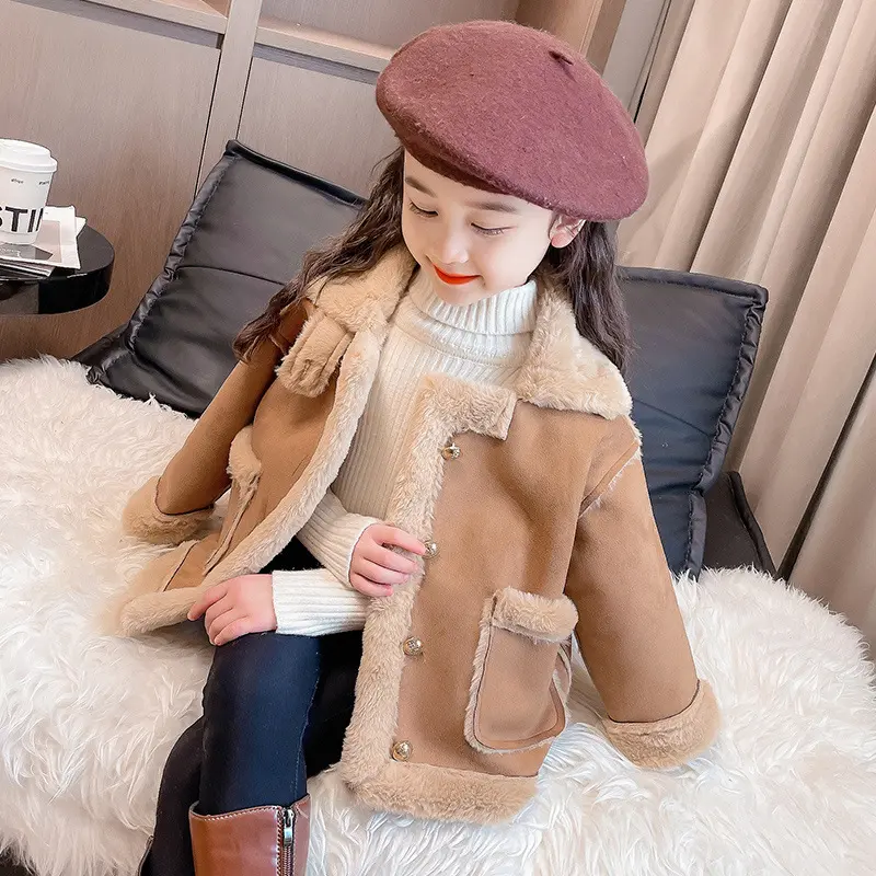 Áo Khoác Bé Gái, YL, Lót Lông Cừu Tích Hợp Lông Thú, Dày Dặn, Dành Cho Trẻ Em, Phong Cách Phương Tây, Thích Hợp Cho Mùa Đông, Cho Bé