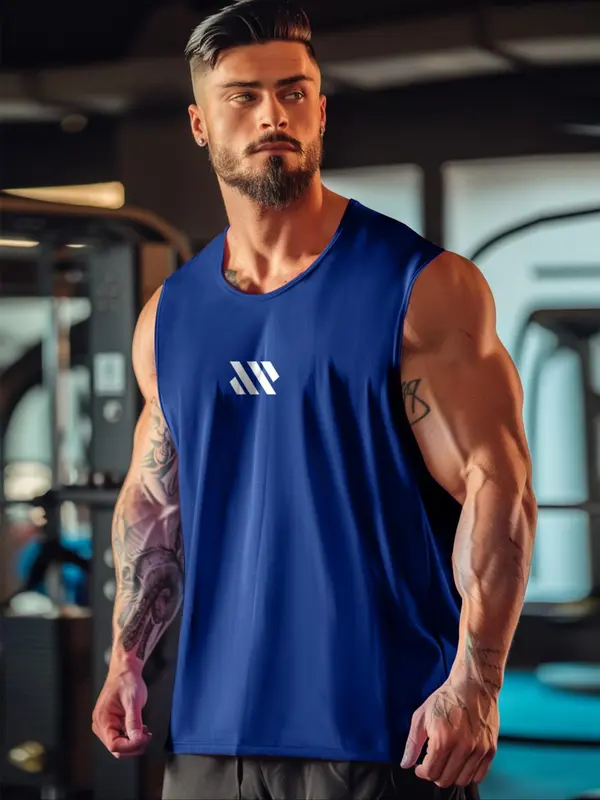Men's Geometric Print Round Neck Sports Vest, Comfort Breathable Crew Neck Tank Top for Gym Workout Running, Casual Sportswear for Men, Indoor Outdoor Clothing 6