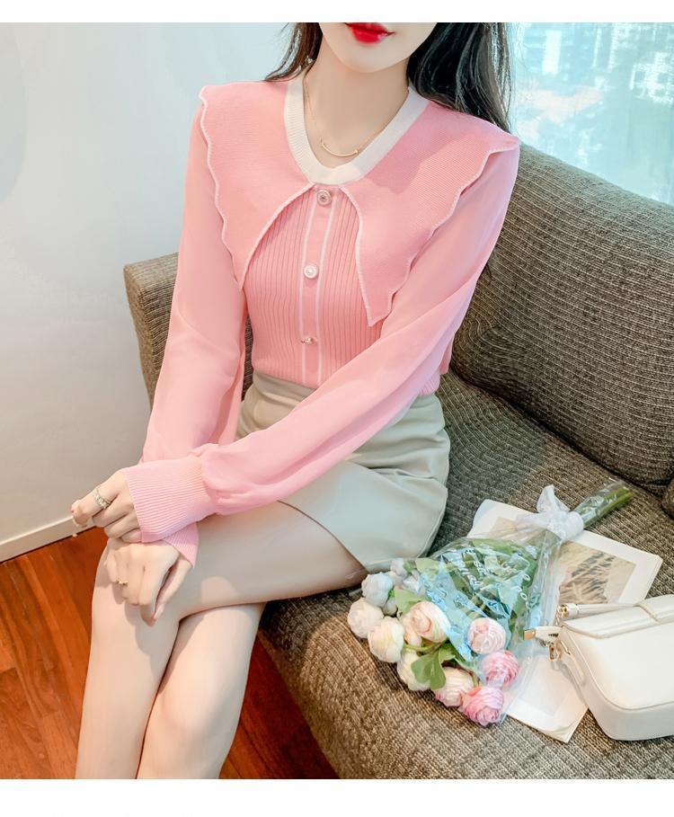 Product Introduction of Áo Len Nữ, Cổ Búp Bê Trông Trẻ Trung Dễ Thương, Màu Hồng, Áo Lớp Nền Dệt Kim, Có Thể Mặc Bên Trong, Hàng Mới Về Mùa Xuân 2024 20