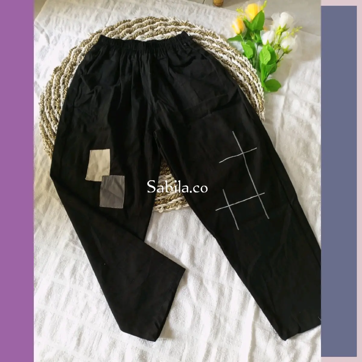 Sabila- Celana Korean Style GUMI Pants Bahan Combed Ori Tebal Adem Fit Garis