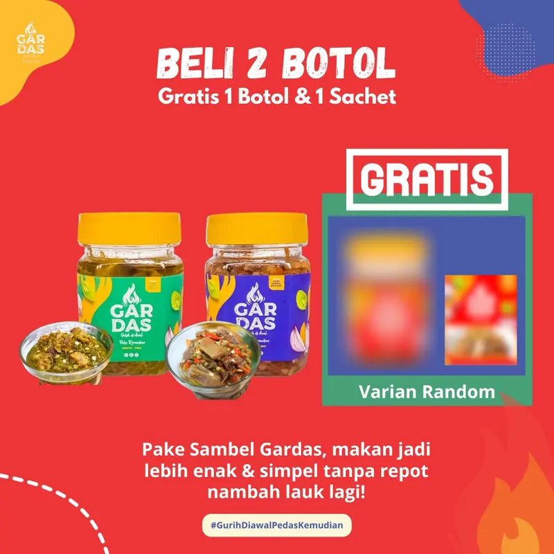 Beli 2 Dapet 4, 1 Lauk Cumi Sambel Bawang & 1 Lauk Ikan Asap Cabe Ijo Gratis 1 Sambel Botol & 1 Sambel Sachet Varian Random Sambal Sachet 0