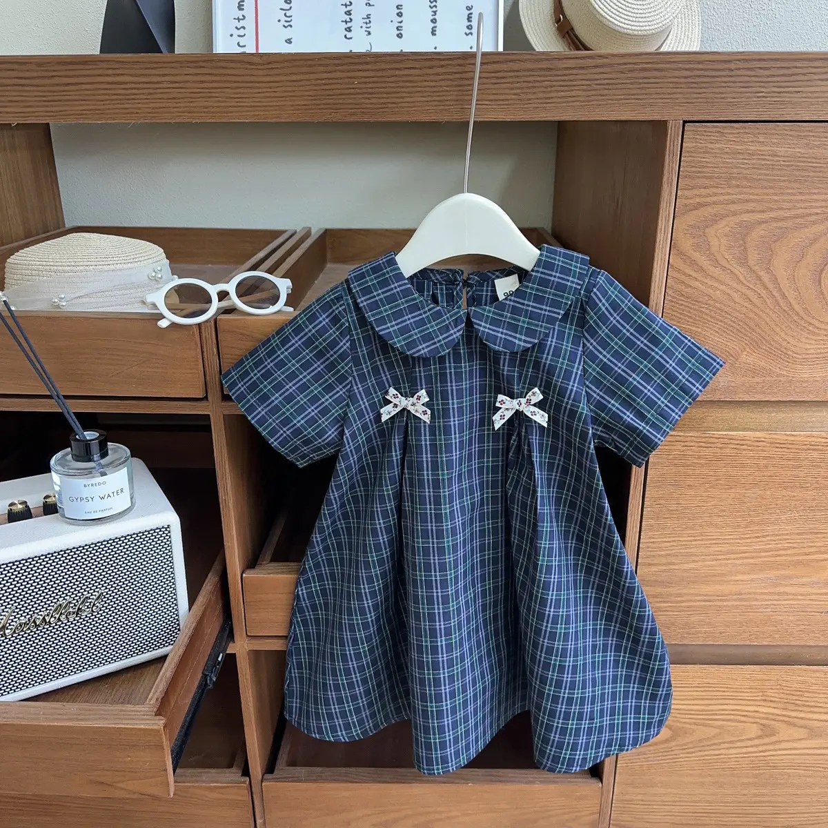 Girls' Plaid Dress 2025 Summer New Korean Style Baby Girl Fashionable Bow Princess Dress