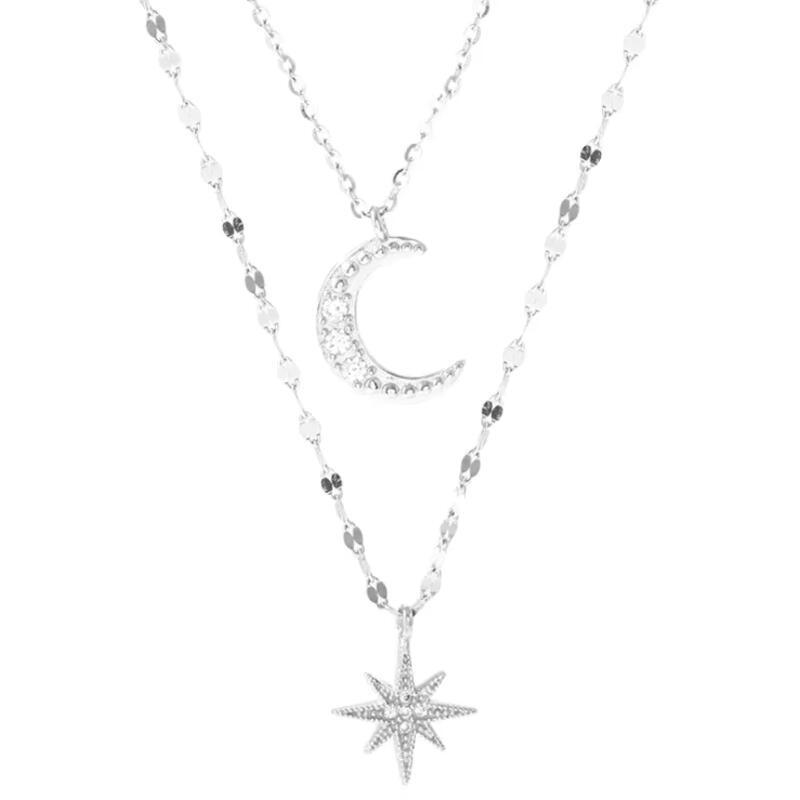 Delysia King Star Moon double layer Necklace women's light niche design sense overlapping clavicle chain 2