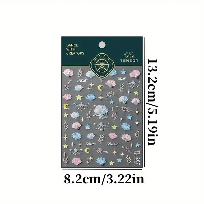 Shell & Star Pattern Nail Art Sticker (1 Sheet), Self Adhesive Nail Decal, DIY Nail Art Decoration for Women & Girls 1