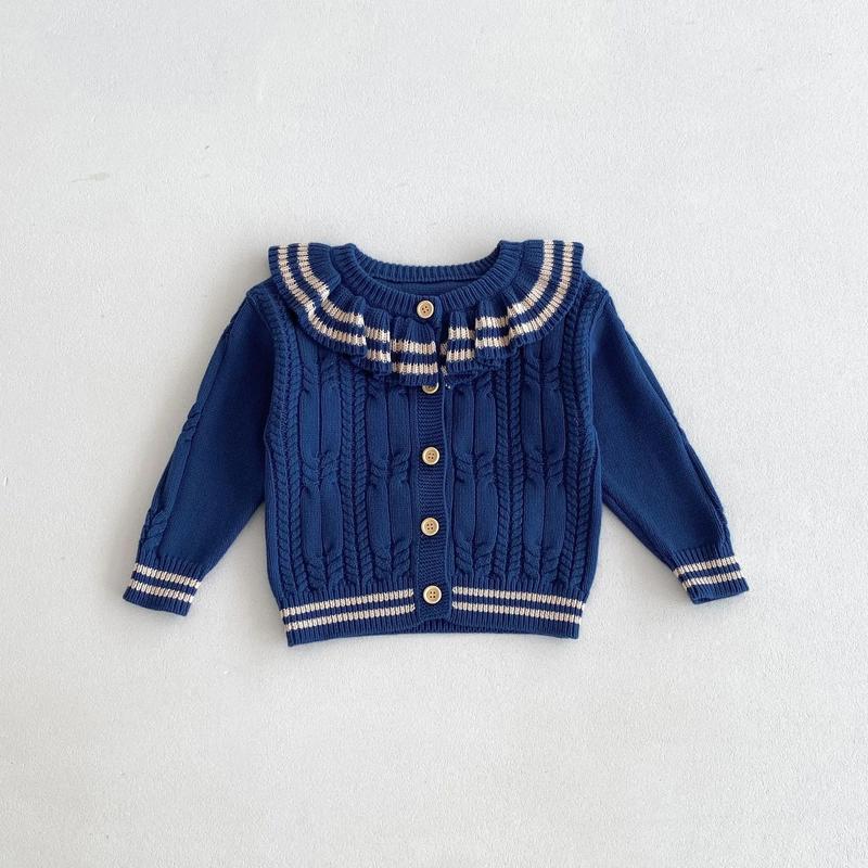 Product Introduction of Ins 2024 Autumn Baby Girls Knit Cardigan Sweater Lotus Collar Ruffle Line Collar Children Winter Solid Thicken Warm Knitwear Top 16