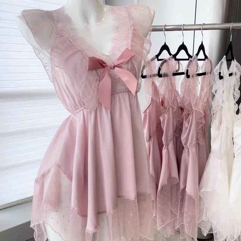 V50- Váy/Đầm Ngủ Lụa Dáng Xoè Pha Ren Tiểu Thư Nữ