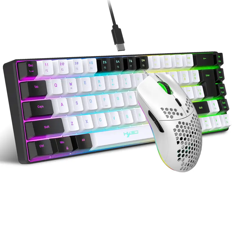 HXSJ Wired Keyboard & Mouse (1 Set), Compact 68 Keys Mini Wired Keyboard with RGB Backlight, Suitable for Gaming PS4 Xbox PC Laptop Mac 3