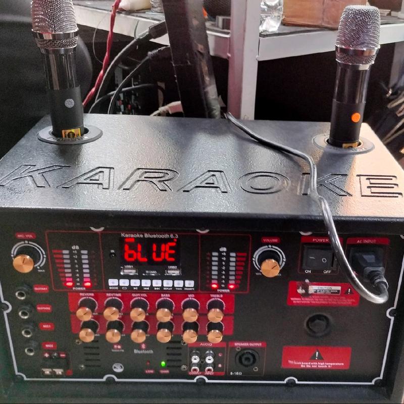 Combo âm li mạch loa kéo t450s kèm micro t8326 chống hú 2 màn hình công suất 450w có reverb eco delay micro chống hú giá 1 combo như hình vỏ mạch loa kéo và micro Kim loại