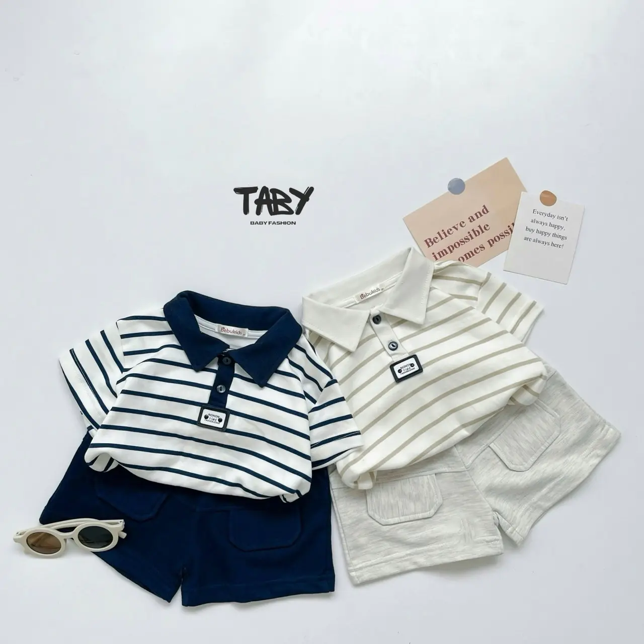 [Taby] Set bộ kẻ polo cộc tay cotton 2 chiều cho bé trai quần cotton da cá Hàn thật 2 sườn cho con từ 1-7 tuổi SB1844  bộ vét & bộ