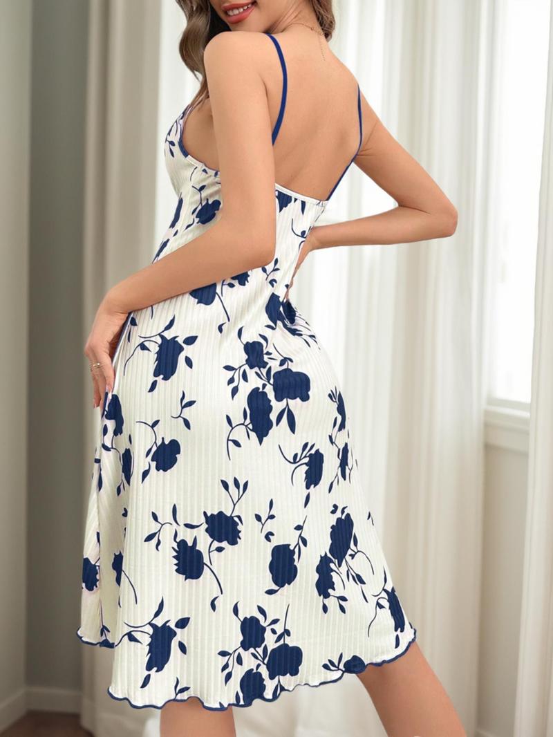 Product Introduction of Women's Floral Print Cami Nightdress, Casual Soft Comfortable Spaghetti Strap Nightgown for Summer, Fashion Ladies' Sleepwear for Daily Wear 2
