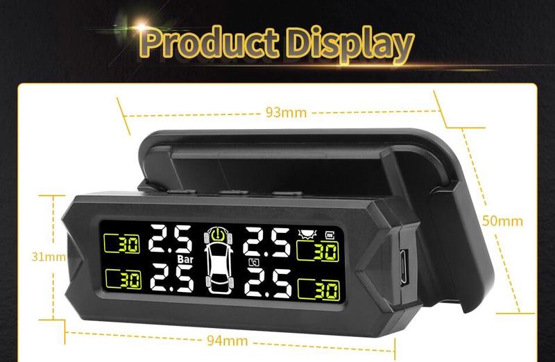 Product Introduction of 【SKIT】Car TPMS Tire Pressure Monitoring System And Time Display w/ Mounting Bracket, TPMS External Sensor, TPMS Internal Sensor, English Voice/Beep Alert,  TPMS Tyre Pressure Monitoring System, TPMS For Car Solar, Tire Pressure Gauge, Tire Pressure Sensor 11