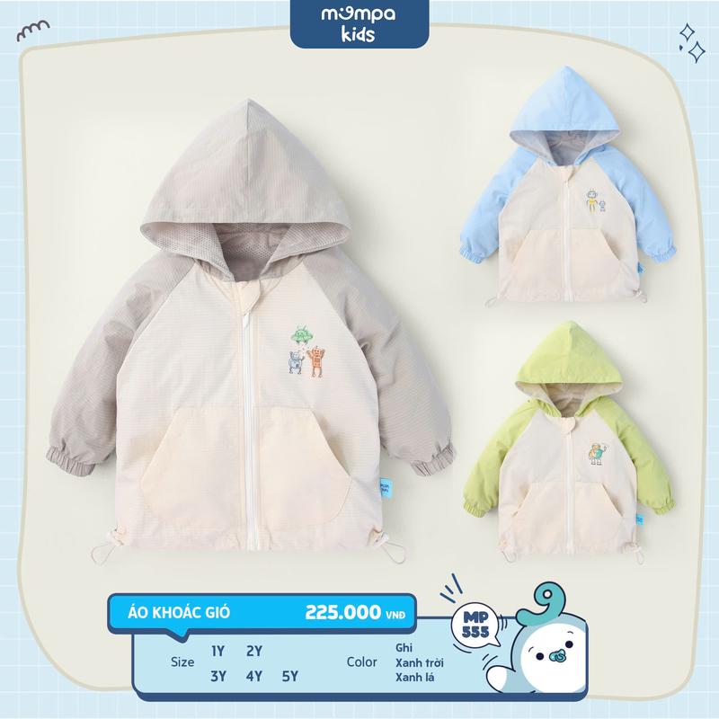 TH Áo khoác gió cho bé Mompa 1 đến 5 tuổi vải gió 2 lớp chống bụi bẩn kháng khuẩn vải lót lưới MP 555-556-558-559-560 M24