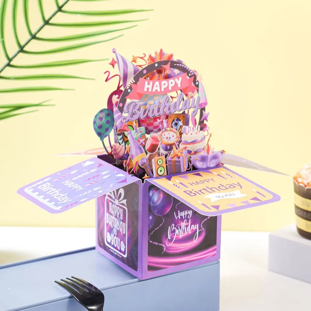 Creative Happy Birthday 3D Pops-up Bouquet Birthday Wedding Bouquet Flower Paper Flowers Girlfriend Greeting Card