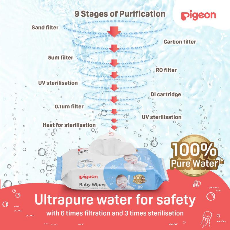 Pigeon Baby Wipes 30 / 80 Sheets 100% Pure Water 5