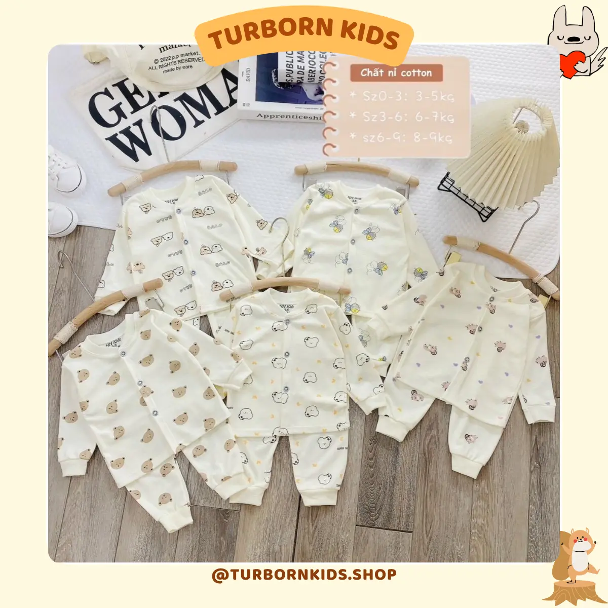Combo 3-Combo 5 Bộ Nỉ Cotton Cho Bé Mặc Thu Đông Phong Cách Hàn Quốc 3-9kg