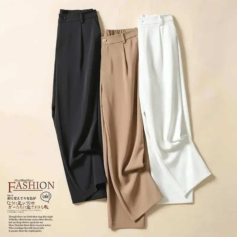 Straight Solid Casual Button Fly Elastic High Waist Loose Women's Pants Korean Fashion Ankle-Length Pants For Women 2024 Spring Womenswear Bottom