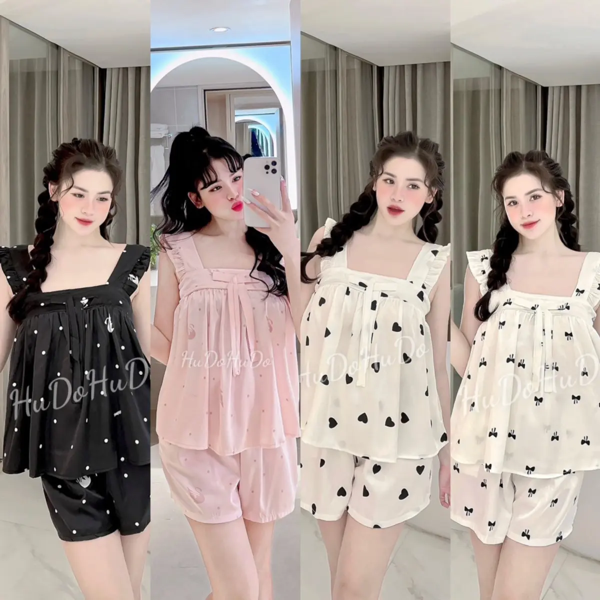 [40-58kg] Bộ Ngủ Nữ Pyjama Lụa Latin Đùi Cánh Tiên Vải Mềm Mịn Quần Có Túi Women