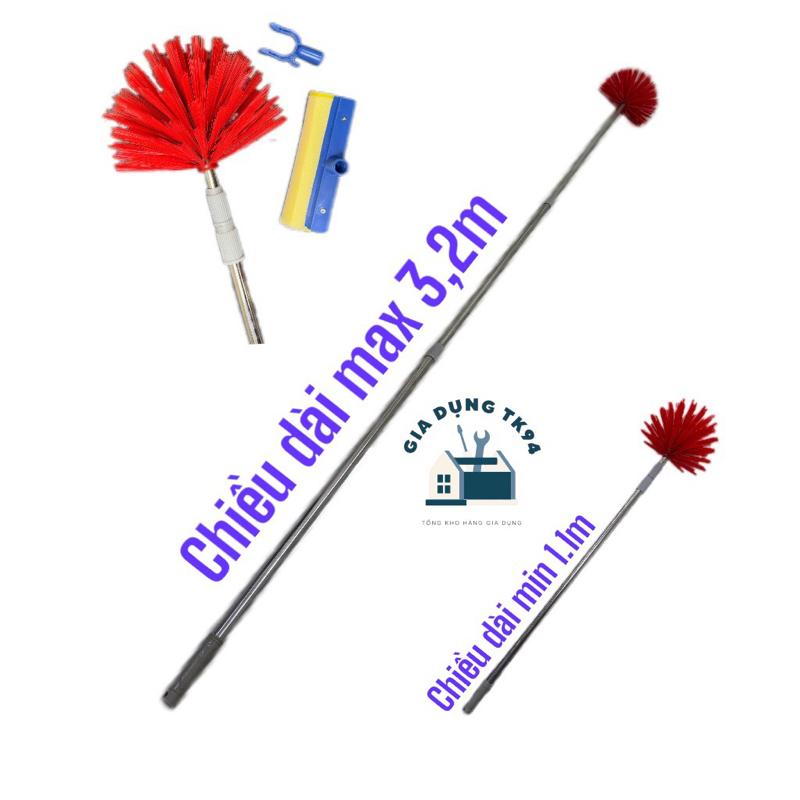 CÂY CHỔI QUÉT TRẦN NHÀ 3 in 1 CÂY TREO ĐỒ CÂY LAU KÍNH INOX DÀI 3M2 và 2,8M cây chổi gấp gọn