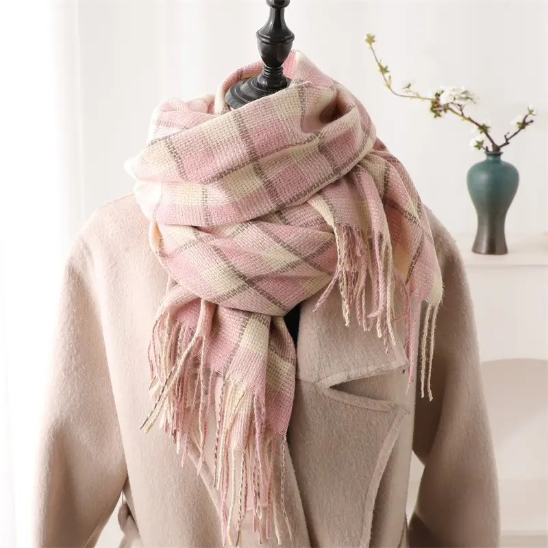 Khăn Quàng quàng cổ Giả Cashmere Kẻ Sọc Tua Rua, Dành Cho Nữ, Mùa Thu Và Mùa Đông, Thời Trang Và Dễ Phối Đồ Dài Trung Bình Ấm Áp, Thích Hợp Cho Các Cặp Đôi, WT-12, Hàng Mới Về Khăn Choàng Choàng Cổ 4