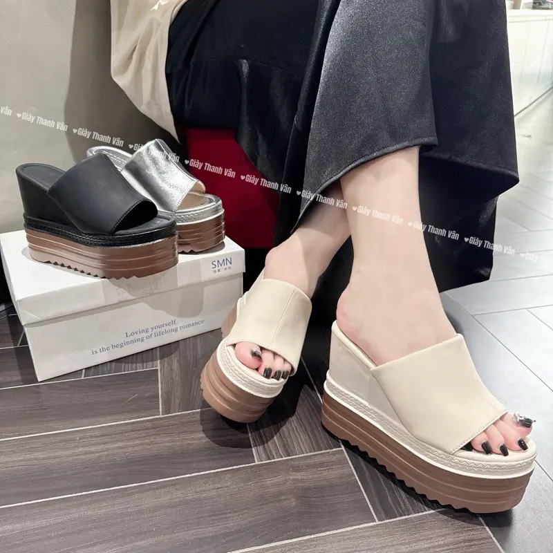 Dép xuồng tăng chiều cao ,dép bản ngang cao 12 phân đế PU nhẹ(D0176)