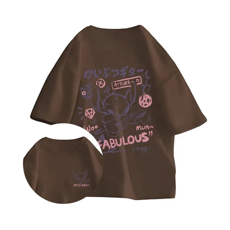 Kaos Wanita Oversize Stitch playing guitar Style baju atasan wanita terbaru | Kaos baju Wanita Cream | Cotton 3