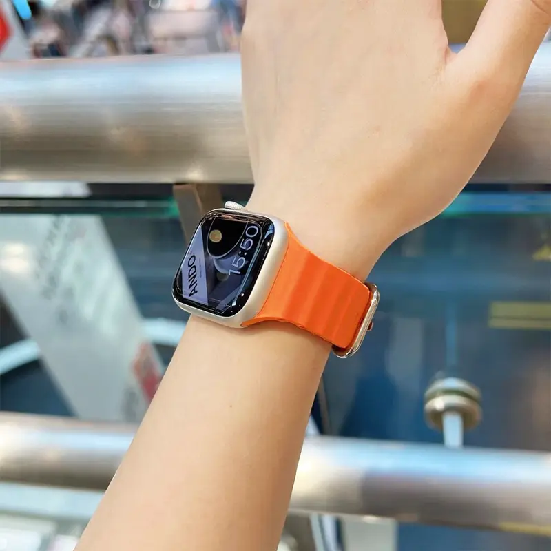 Tali Jam Tangan Silicone Ocean Strap for Apple Watch Ultra 2 49mm Series 10 9 8 7 SE 6 5 4 3 2 1 Bracelet for iWatch 46mm 42mm 44mm 40mm 45mm 41mm  Bands Ocean Band T500 T500+ T500+pro DT No 1 HW22 W26 IWO Smartwatch Accessories Rubber(No Watch) 4