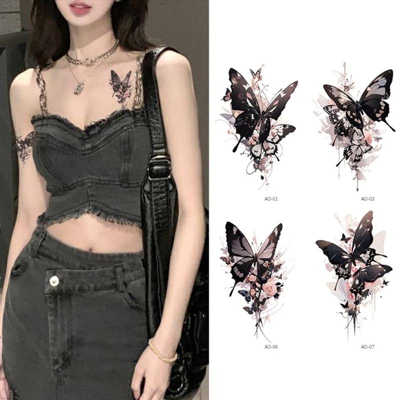 Miếng Dán Hình Xăm Hình Bướm, Màu Đen INS, 10 Miếng, Ngọt Ngào Và Ngầu, Hình Xăm Bướm Đẹp, Ngầu Và Tinh Tế, Với Màu Đen Đậm, Không Thấm Nước Và Chống Mồ Hôi, Thích Hợp Để Che Sẹo, Miếng Dán Hình Xăm