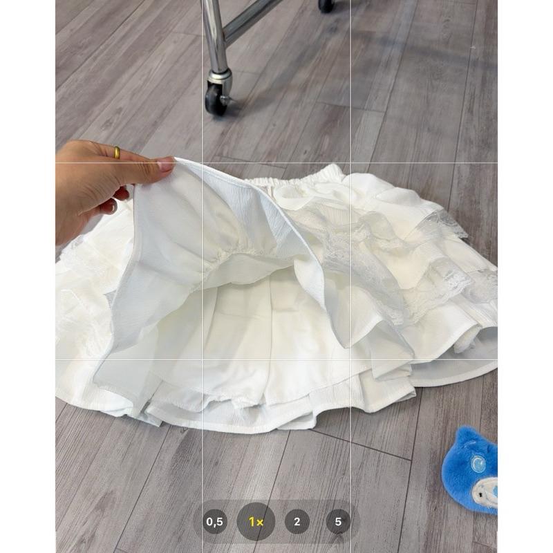 Chân váy trắng đen coquette bèo ren tầng xòe ngắn phồng chất đũi lưng chun có quần bảo hộ CV030 5