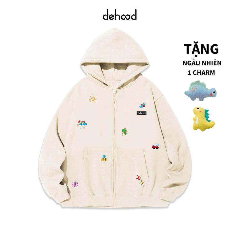 Áo khoác Hoodie zip và áo Hoodie Khủng long Dehood Unisex basic cotton mũ to Nam Menswear Có Túi Dài Tay