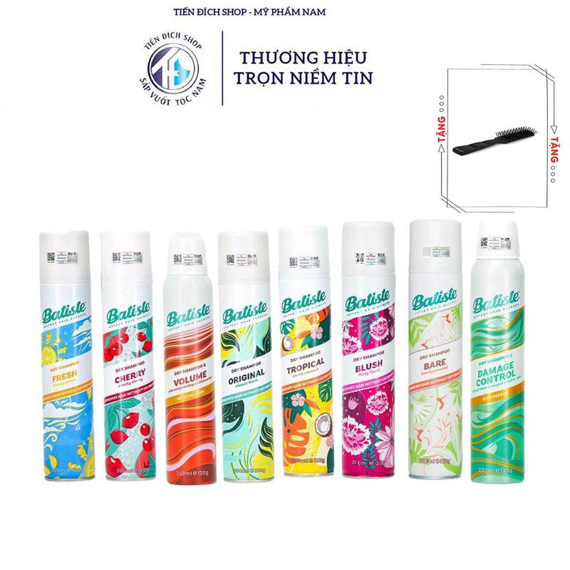 Dầu Gội Khô Batiste chính hãng Anh Quốc Bản 200ml và Batiste Dry Shampoo UK Mini Size 50ml + Tặng lược sấy Chaoba cao cấp Nữ nam Women Gội Đầu