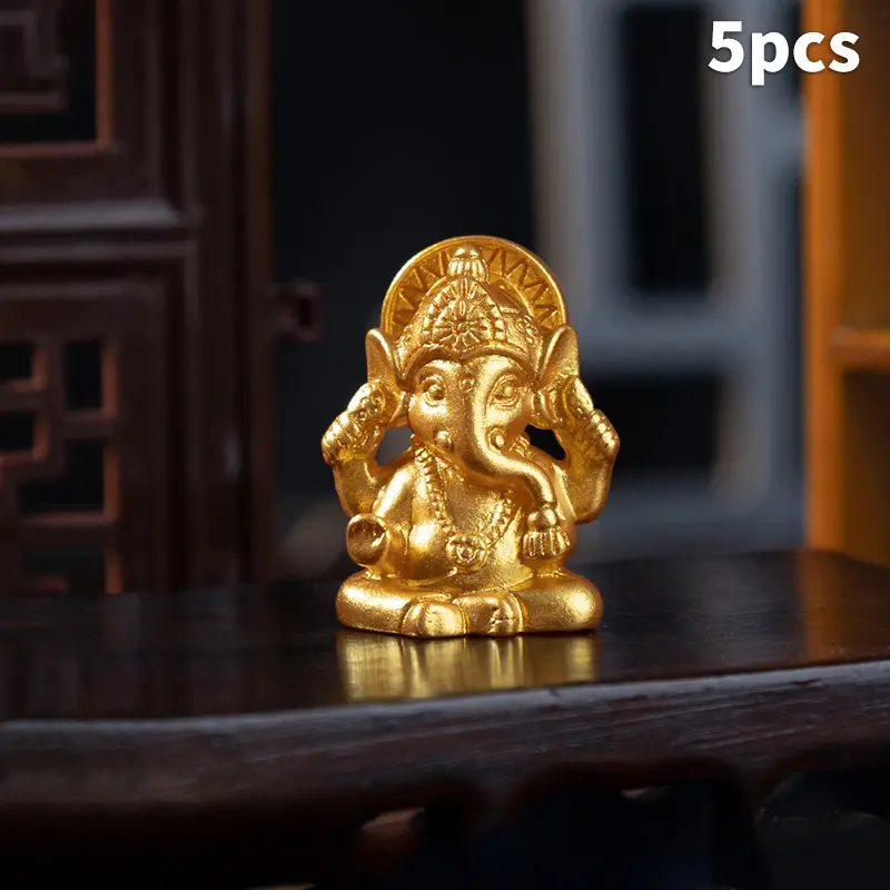 Golden Lord Ganesha  Statue Elephant  Sculptures Ganesh Figurines Man-made Resin Home Garden  Decoration Statues