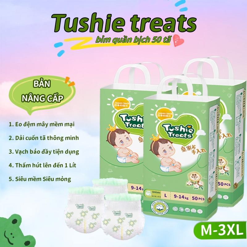Tushie Treats- Bỉm quần/tã dán trẻ em cao cấp công nghệ Nhật Bản, bịch 50 miếng, thấm hút 1000ml, giữ mông bé luôn khô thoáng M-L-XL-2XL-3XL Cho Bé
